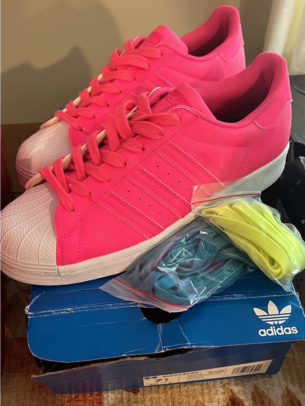 adidas Womens Neon Pink Sneakers with White Shell Toe